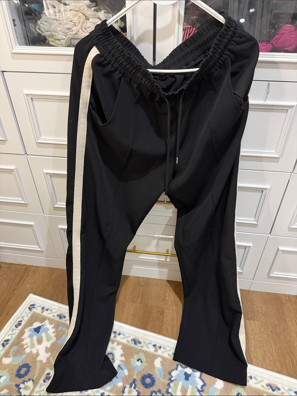 Zara Black Joggers with Cream Side Stripes